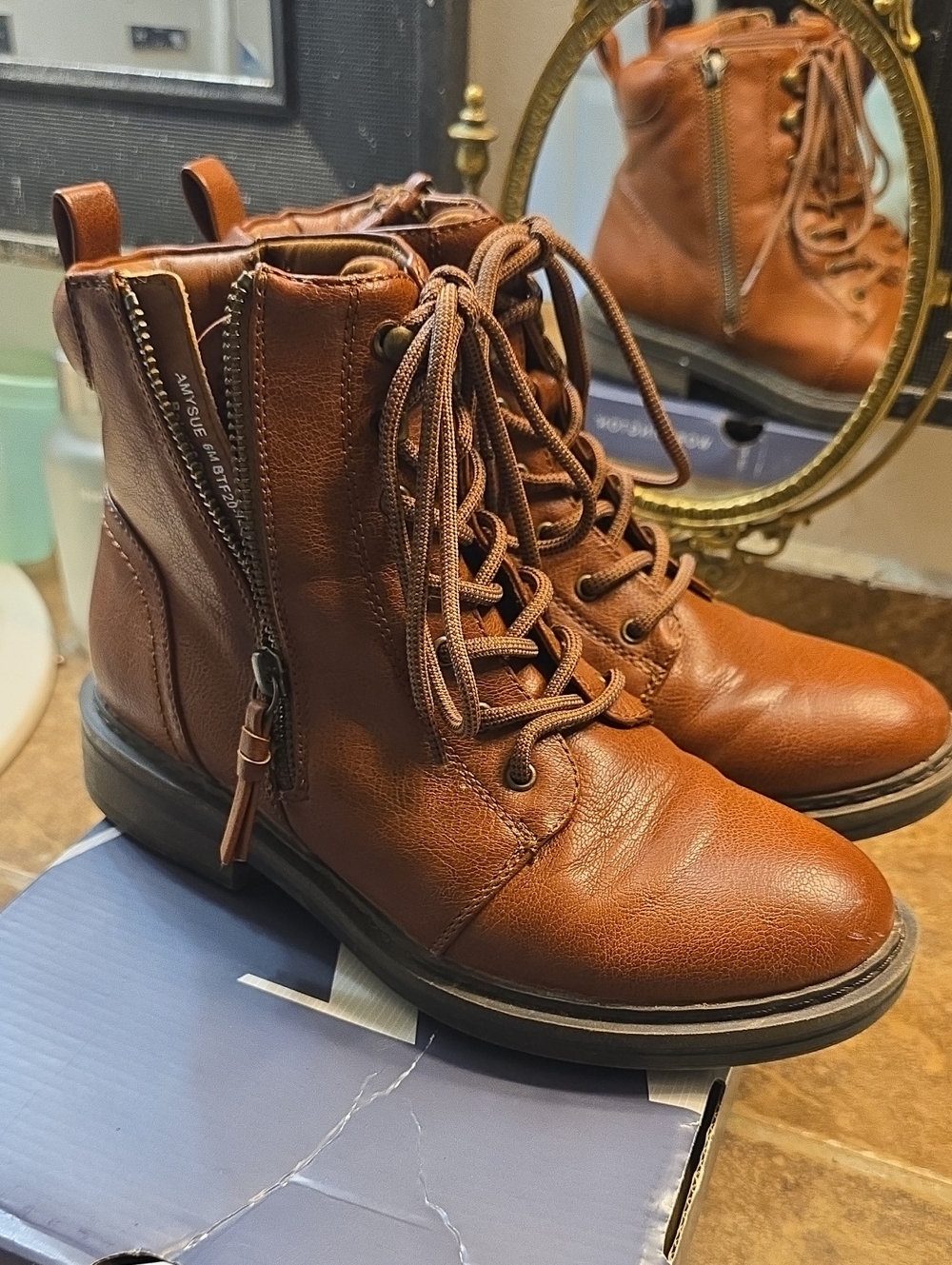 BareTraps Women's Lace-Up Ankle Boots in Chestnut Brown